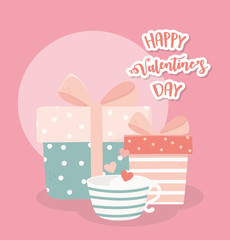 happy valentines day cute gift boxes and coffee cup love hearts
