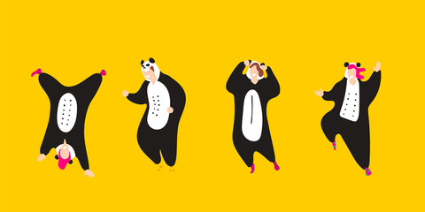 Pajama party. Happy friends in pajamas costume isolated