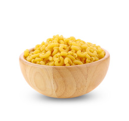 Raw Italian Macaroni Pasta on wooden bolw.