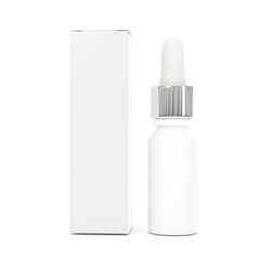 White pipette dropper bottle mockup. CBD oil dropper bottle. Serum dropper botlle. Vape liquid in white glass bottle.