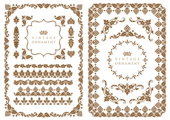 set of decorative design elements. floral frames and borders.