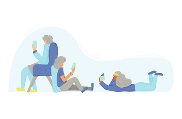 Reading a book concept. Vector color design.