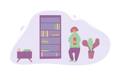 Reading a book concept. Vector color design.