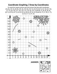 Coordinate graphing, or draw by coordinates, math worksheet with St Valentine's Day heart and bow: To reveal the mystery picture plot and connect the dots with given coordinates. Answer included.