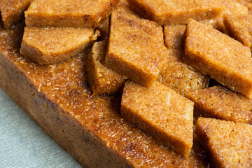 close up traditional Myanmar dessert made from glutinous rice coconut milk and sugar