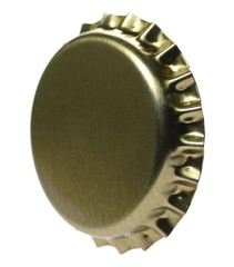 New golden bottle cap for beer isolated on white, macro