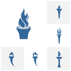 Set of torch logo design symbols template, Fire torch victory championship flame flat vector icons
