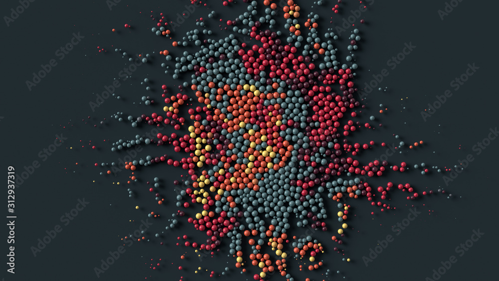 Poster 3d render of a lot of sphere particles. huge amount of non intersecting round geometry shapes. ..