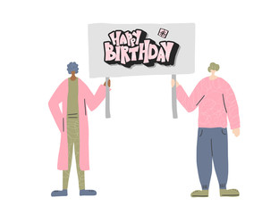 Vector protest people holding blanks of placard.