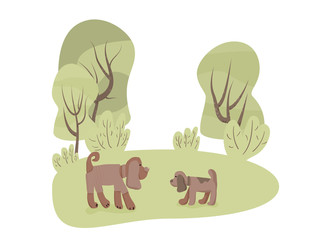 Dog walking. Two domestic dogs. Vector design.