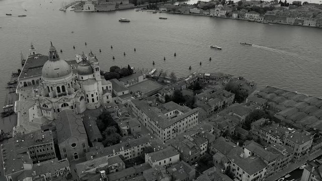 aerial view over venice italy black and white, vencie italy from above, birdview over beautiful venice in italy