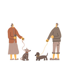 Dog walking. Human person with dog. Vector design.