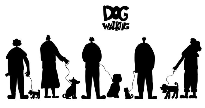 Dog walking. Human rerson with dog. Vector design.