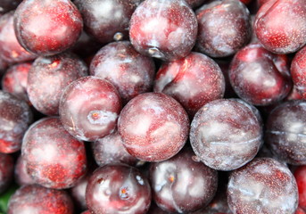 Lots of delicious looking very fresh peaches on sale at an outside market on a sunny Saturday.