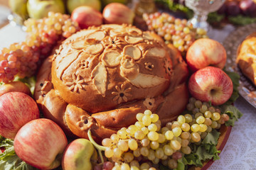 Pies with fruits on the festive table