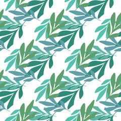 Naklejka na ściany i meble Seamless pattern with abstract exotic plant. Tropical pattern, palm leaves seamless vector floral background.