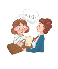 Funny cartoon childish hand painted kid character illustration for books and cards on the white isolated background. 