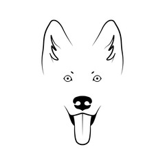 Dog head front view. Shepherd dog portrait. Minimal black sketch on white background. Vector illustration © GarkushaArt