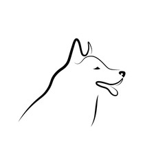 Dog head contour. Simple black linear sketch on white background. Vector illustration © GarkushaArt