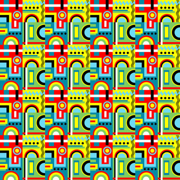 Bright geometric background, cheerful, festive.