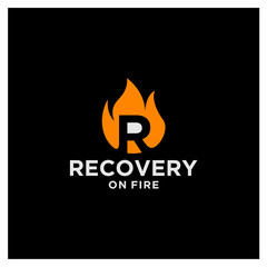 the initials R in the fire - logovector ilustration