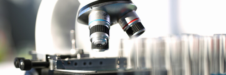 Fototapeta na wymiar Head microscope on the background laboratory