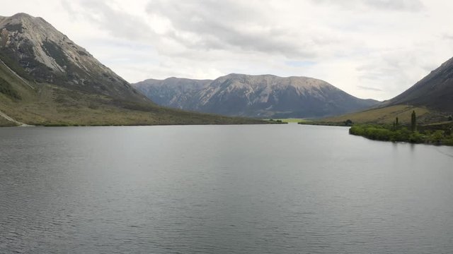 lake Pearson New Zealand, amazing lake in New Zealand, aerial drone view, 