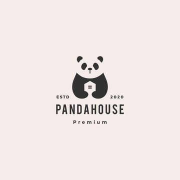 panda house logo hipster vintage retro vector icon illustration
