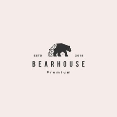 Obraz premium bear house logo hipster retro vintage vector icon illustration