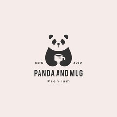 panda coffee mug logo vintage hipster retro vector icon illustration © gaga vastard