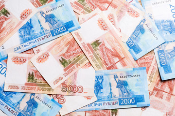 money background of five thousandth and two thousandth notes of Russian rubles