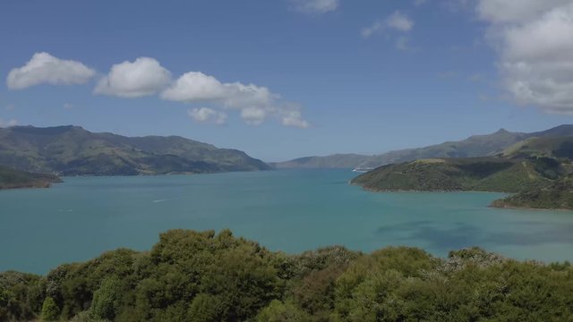 view from the onawe track in New Zealand, aerial view over an amazing ocean bay in akaroa New Zealand, 