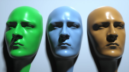 3D render. Cloning humanoid faces