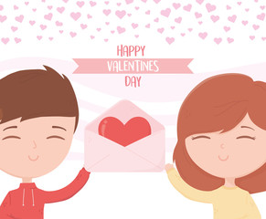 happy valentines day lovely couple with envelope message heart love card