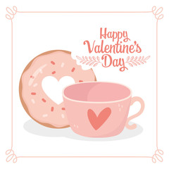 happy valentines day sweet bite donut and coffee cup card