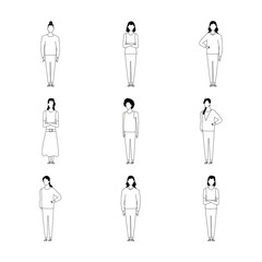 avatar women standing icon set