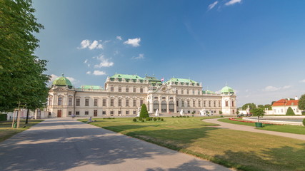 Fototapeta na wymiar Belvedere palace with beautiful floral garden timelapse hyperlapse, Vienna Austria