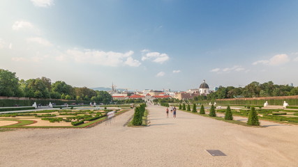 Fototapeta premium Belvedere palace with beautiful floral garden timelapse hyperlapse, Vienna Austria