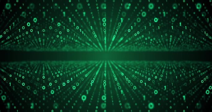 Binary code waves with 0 and 1 signs. 4K motion graphics background.
