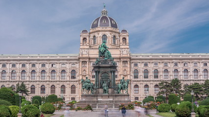 Empress Maria Theresia Monument timelapse and Art History Museum in Vienna, Austria.