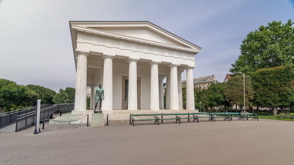 View of the temple Theseus timelapse hyperlapse and historic park Volksgarten with its old rosarium in Vienna in Austria