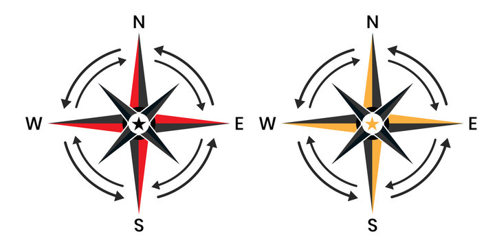 Compass pointer icon with white background, Direction, map navigation symbol.