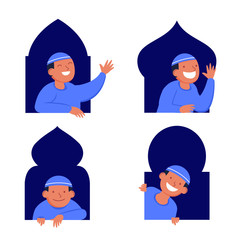 Boy Moslem Flat Character Peeping In The Window