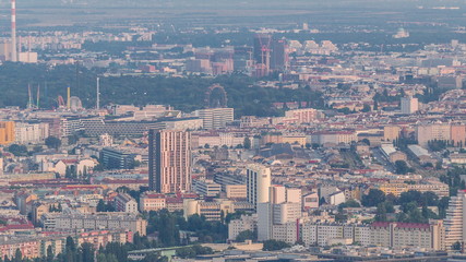 Fototapeta premium Skyline of Vienna from Danube Viewpoint Leopoldsberg aerial timelapse.