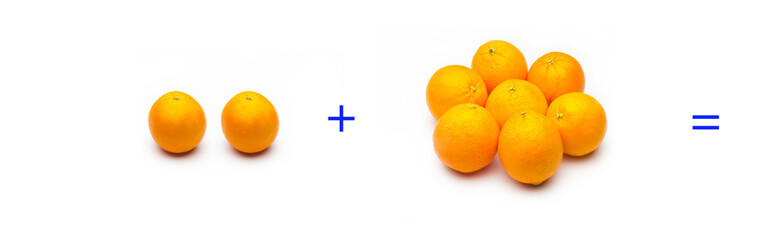 suma simple matemática, suma de naranjas, cálculo matemático sencillo