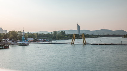 View of Copa Cagrana timelapse, an area by the Neue Donau in the 22th district of Vienna