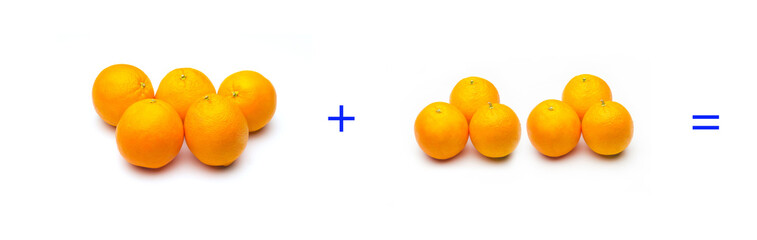 suma simple matemática, suma de naranjas, cálculo matemático sencillo