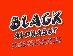 Vector Black Alphabet Letter and Numbers. Creative Playful Font.