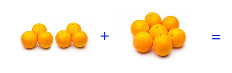 suma simple matemática, suma de naranjas, cálculo matemático sencillo