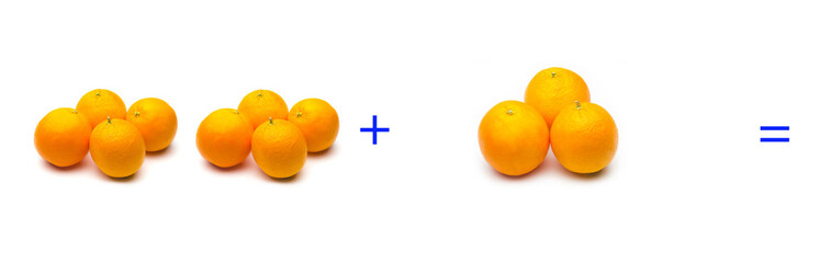 suma simple matemática, suma de naranjas, cálculo matemático sencillo